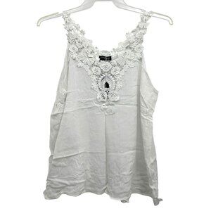 Angela Plus Womens White Lace Trim Tank Top 1XL Rayon Sleeveless Blouse Crochet